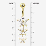 Detail View 1 of Golden Grand Sparkle Triple Marquise Sparkle Belly Button Ring-Clear Gem