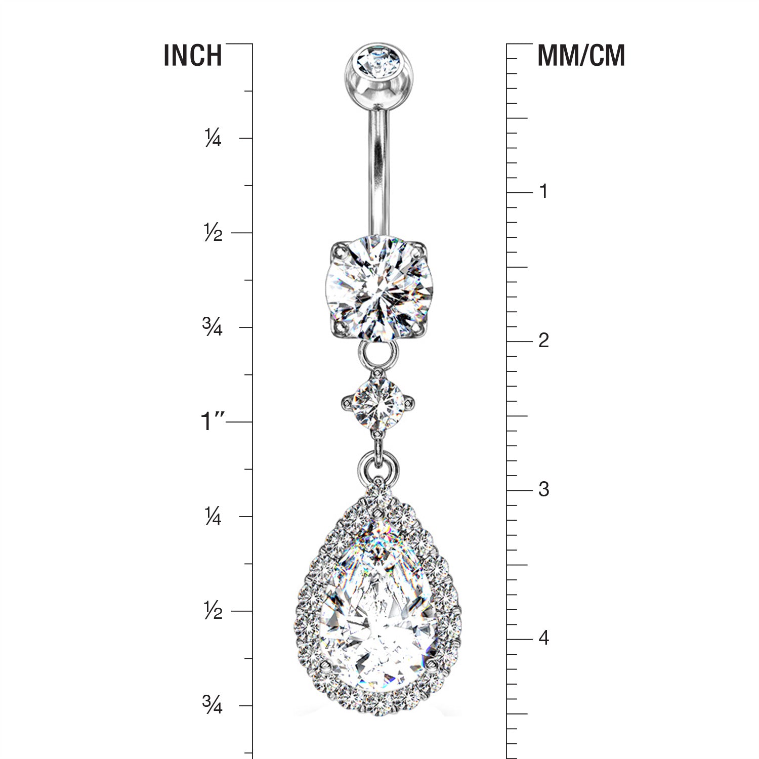 Detail View 1 of Brilliant Teardrop Lux Sparkle Dangle Belly Button Ring-Clear Gem