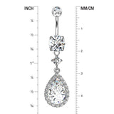 Detail View 1 of Brilliant Teardrop Lux Sparkle Dangle Belly Button Ring-Clear Gem