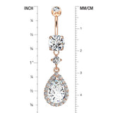 Detail View 1 of Rose Gold Brilliant Teardrop Lux Sparkle Dangle Belly Button Ring-Clear Gem