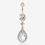 Rose Gold Brilliant Teardrop Lux Sparkle Dangle Belly Button Ring