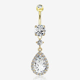 Golden Brilliant Teardrop Lux Sparkle Dangle Belly Button Ring