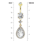 Detail View 1 of Golden Brilliant Teardrop Lux Sparkle Dangle Belly Button Ring-Clear Gem