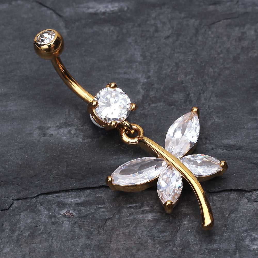 Detail View 2 of Friendly Butterfly Belly Button RIng-Clear Gem