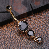 Detail View 2 of Golden Brilliant Gem Cascade Belly Button Ring-Black
