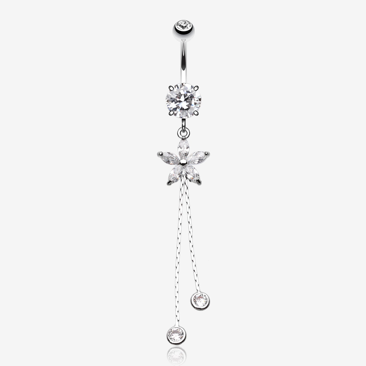 Flower Sparkle Belly Button Ring-Clear Gem