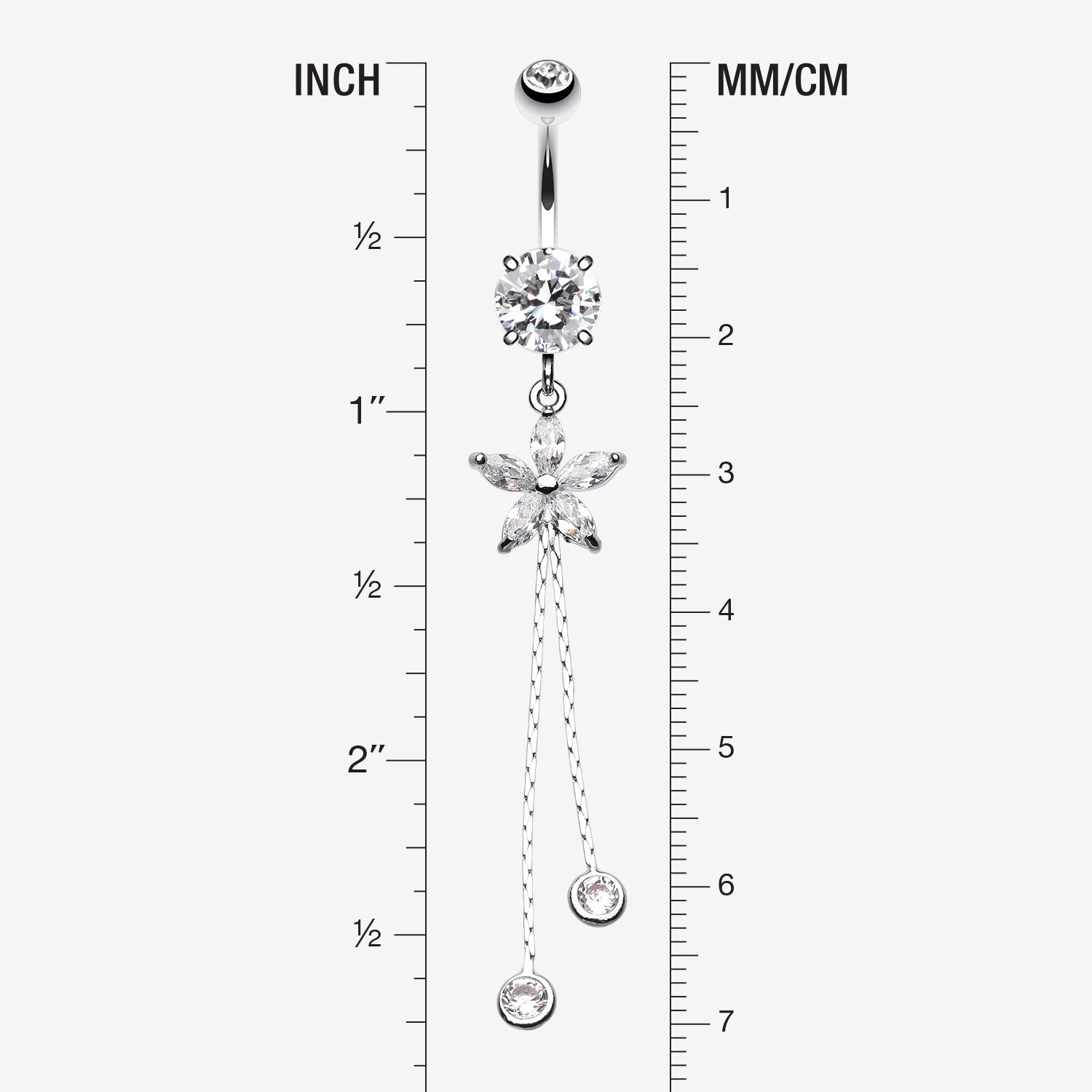 Detail View 1 of Flower Sparkle Belly Button Ring-Clear Gem