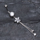 Detail View 2 of Flower Sparkle Belly Button Ring-Clear Gem