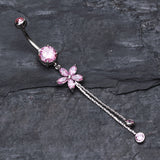 Detail View 2 of Flower Sparkle Belly Button Ring-Pink