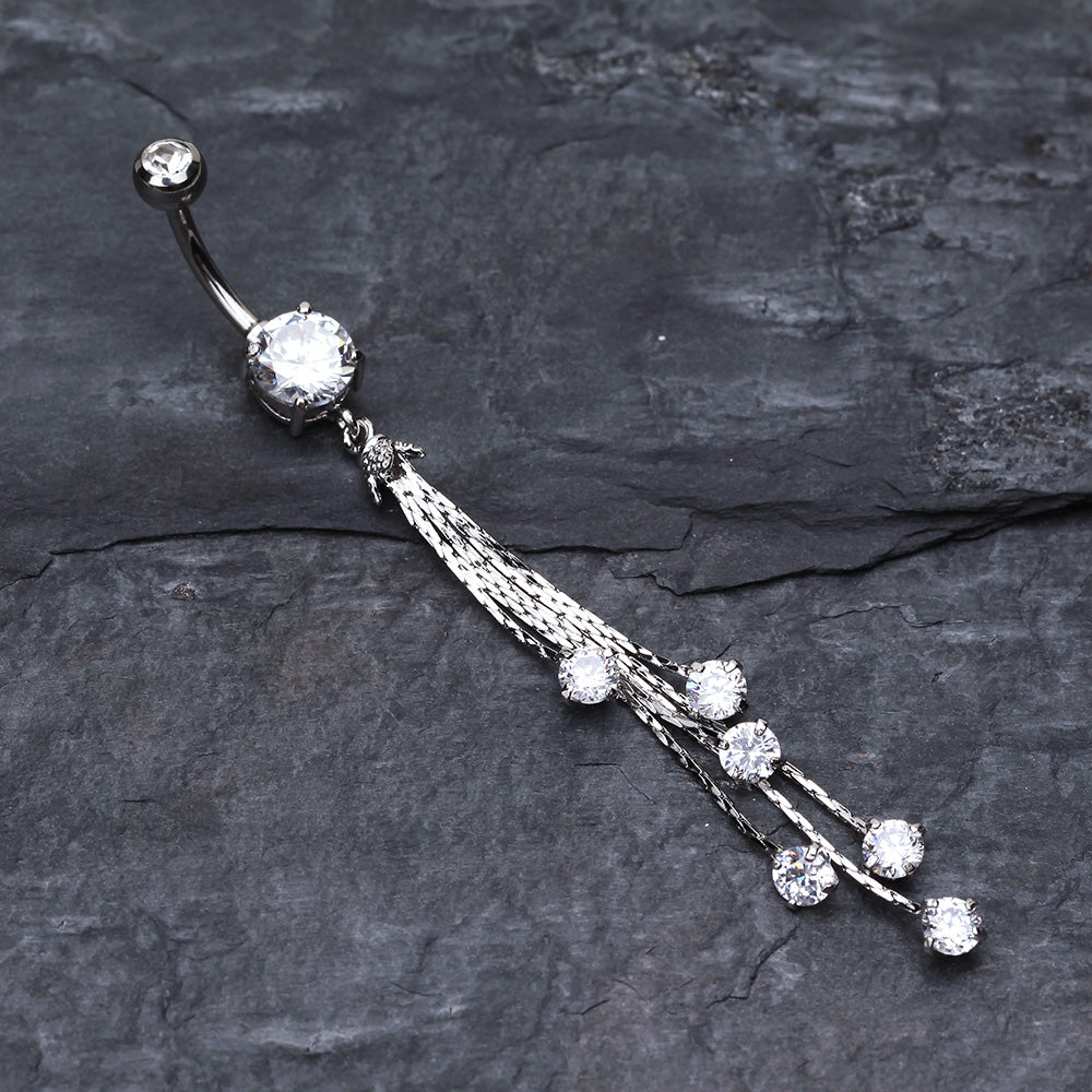 Detail View 2 of Lustre Drops Belly Button Ring-Clear Gem