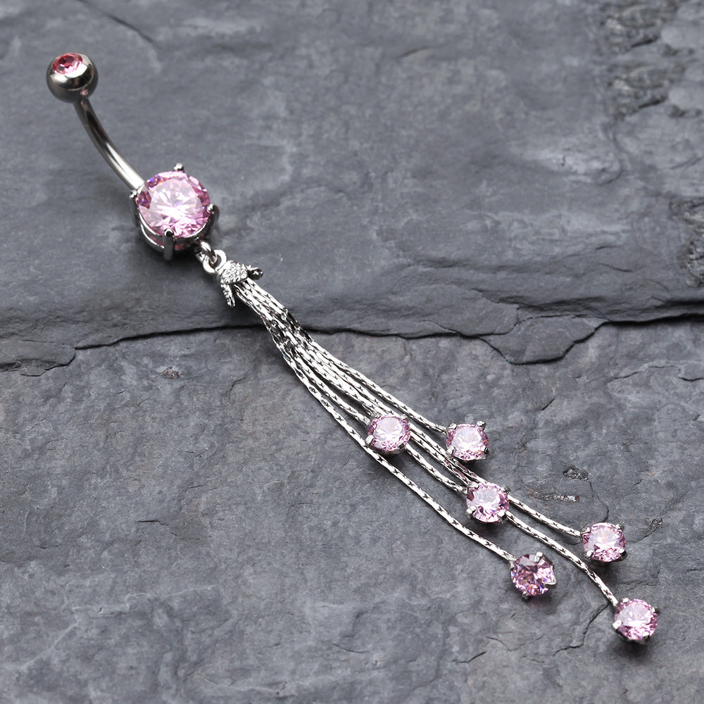 Detail View 2 of Lustre Drops Belly Button Ring-Pink