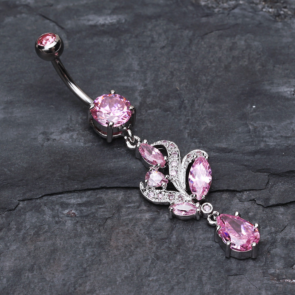 Detail View 2 of Elegant Luster Vines Belly Button Ring-Pink