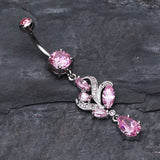 Detail View 2 of Elegant Luster Vines Belly Button Ring-Pink