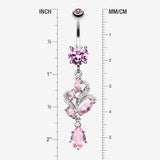 Detail View 1 of Elegant Luster Vines Belly Button Ring-Pink