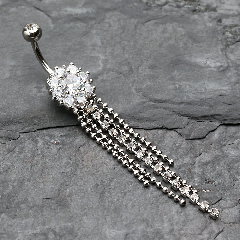 Detail View 2 of Exquisite Bedazzled Cascading Belly Button Ring-Clear Gem