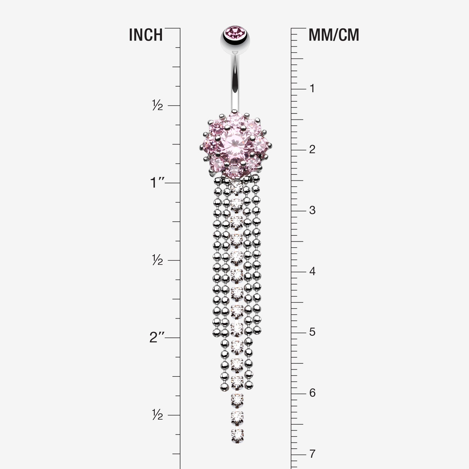 Detail View 1 of Exquisite Bedazzled Cascading Belly Button Ring-Pink
