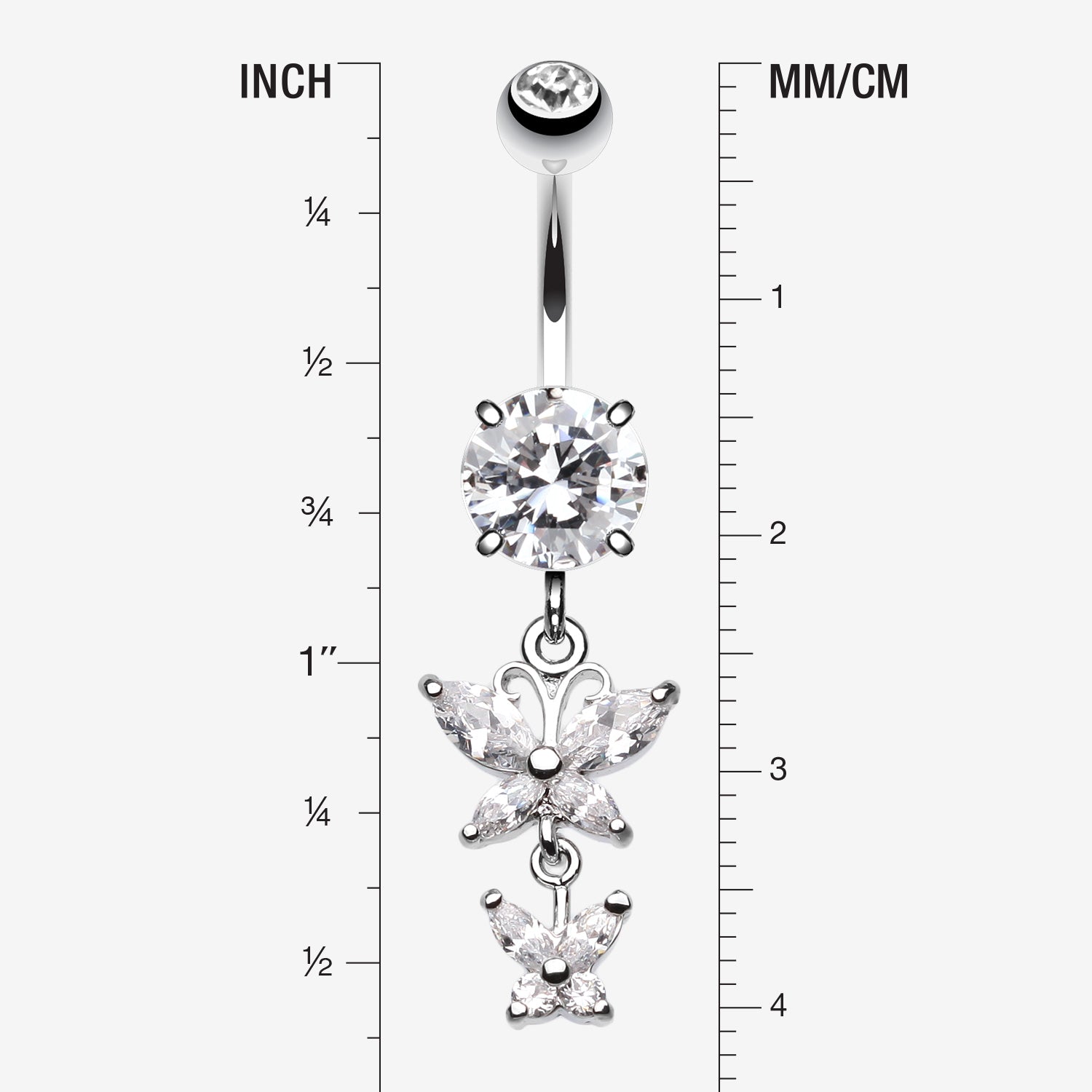 Detail View 1 of Butterfly Besties Belly Button Ring-Clear Gem