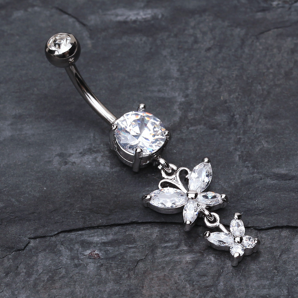 Detail View 2 of Butterfly Besties Belly Button Ring-Clear Gem