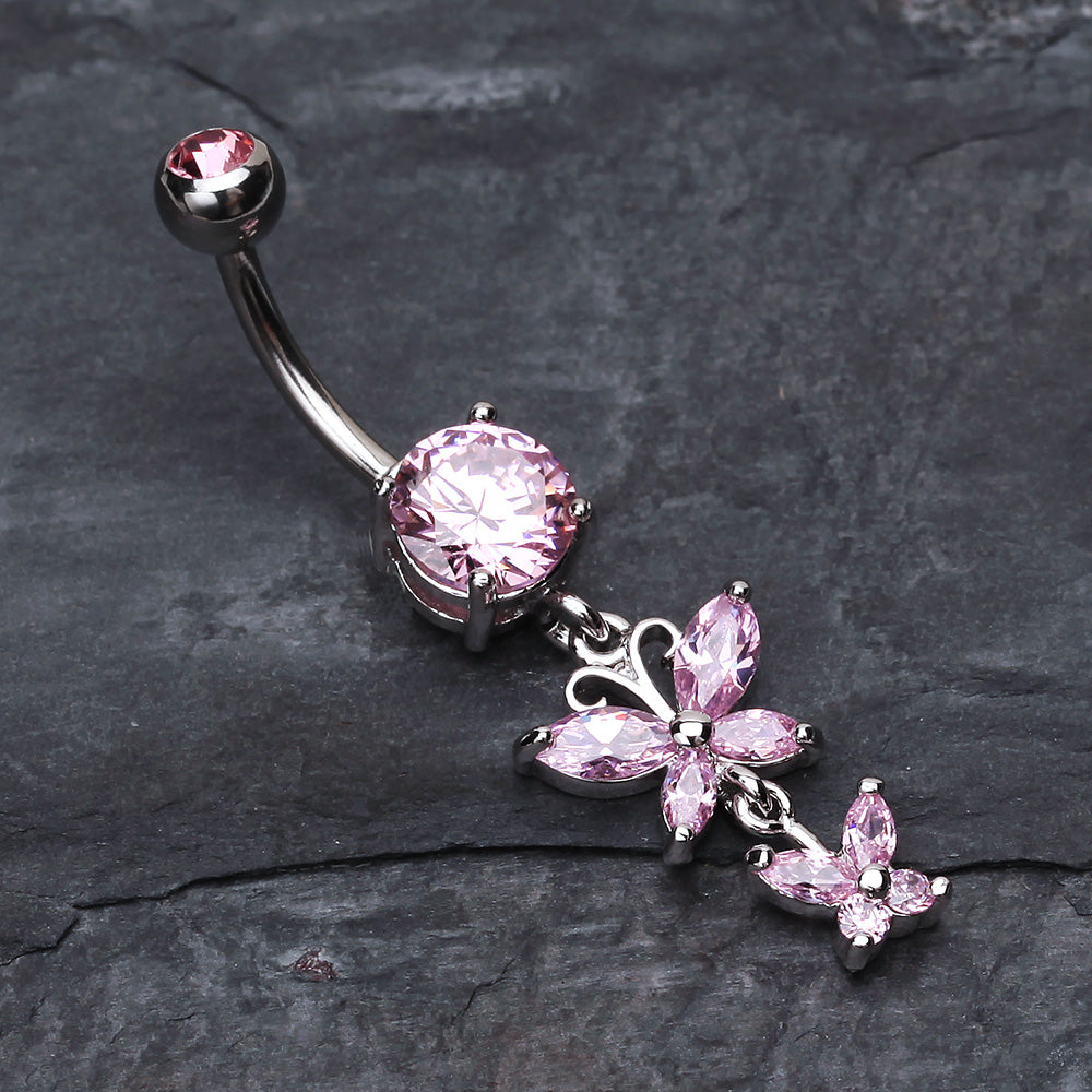 Detail View 2 of Butterfly Besties Belly Button Ring-Pink