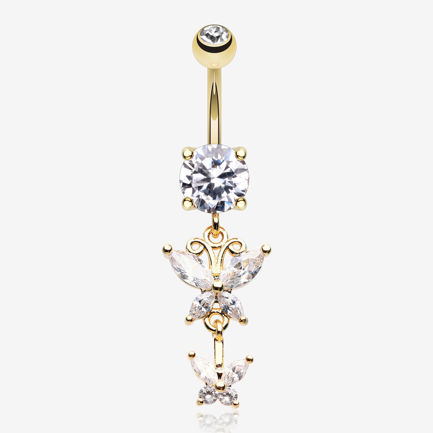 Golden Butterfly Besties Belly Button Ring-Clear Gem