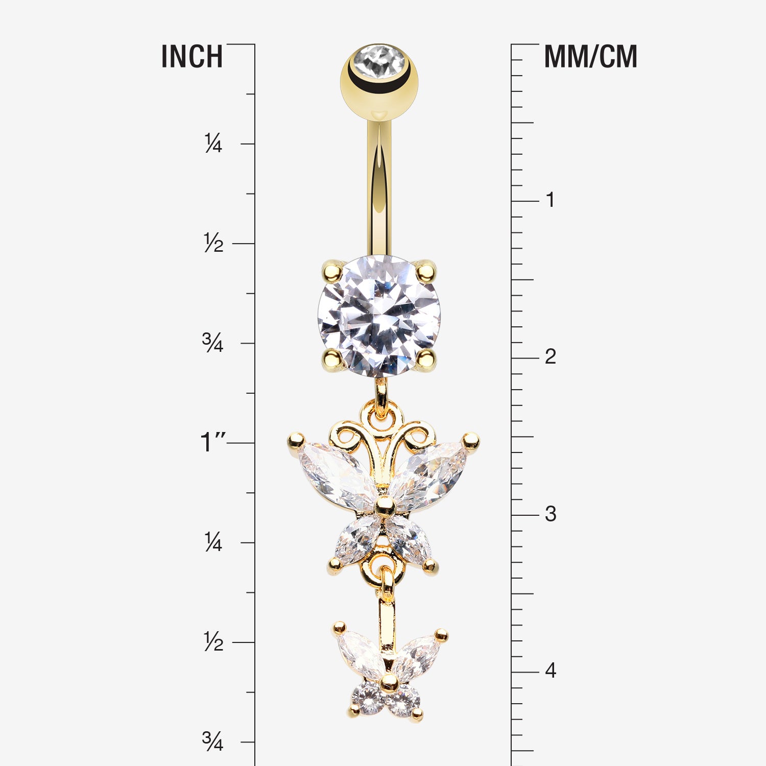 Detail View 1 of Golden Butterfly Besties Belly Button Ring-Clear Gem