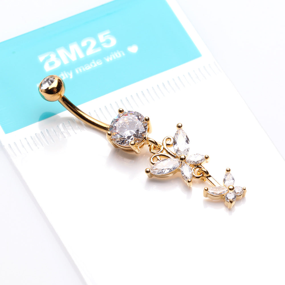 Detail View 3 of Golden Butterfly Besties Belly Button Ring-Clear Gem
