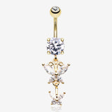Golden Butterfly Besties Belly Button Ring-Clear Gem