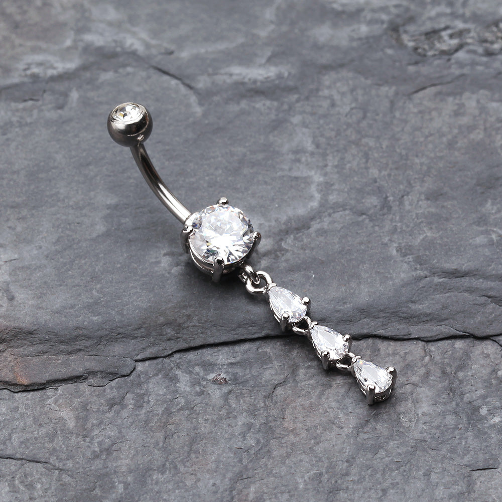 Detail View 2 of Sweet Cascading Gems Belly Button Ring-Clear Gem
