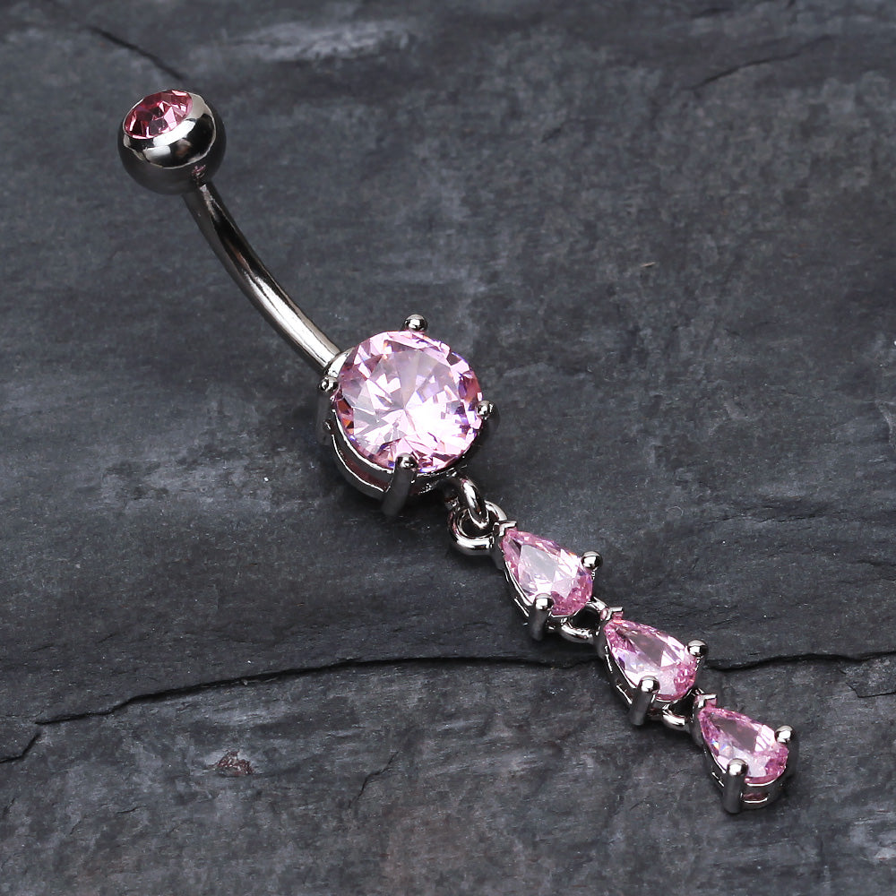 Detail View 2 of Sweet Cascading Gems Belly Button Ring-Pink