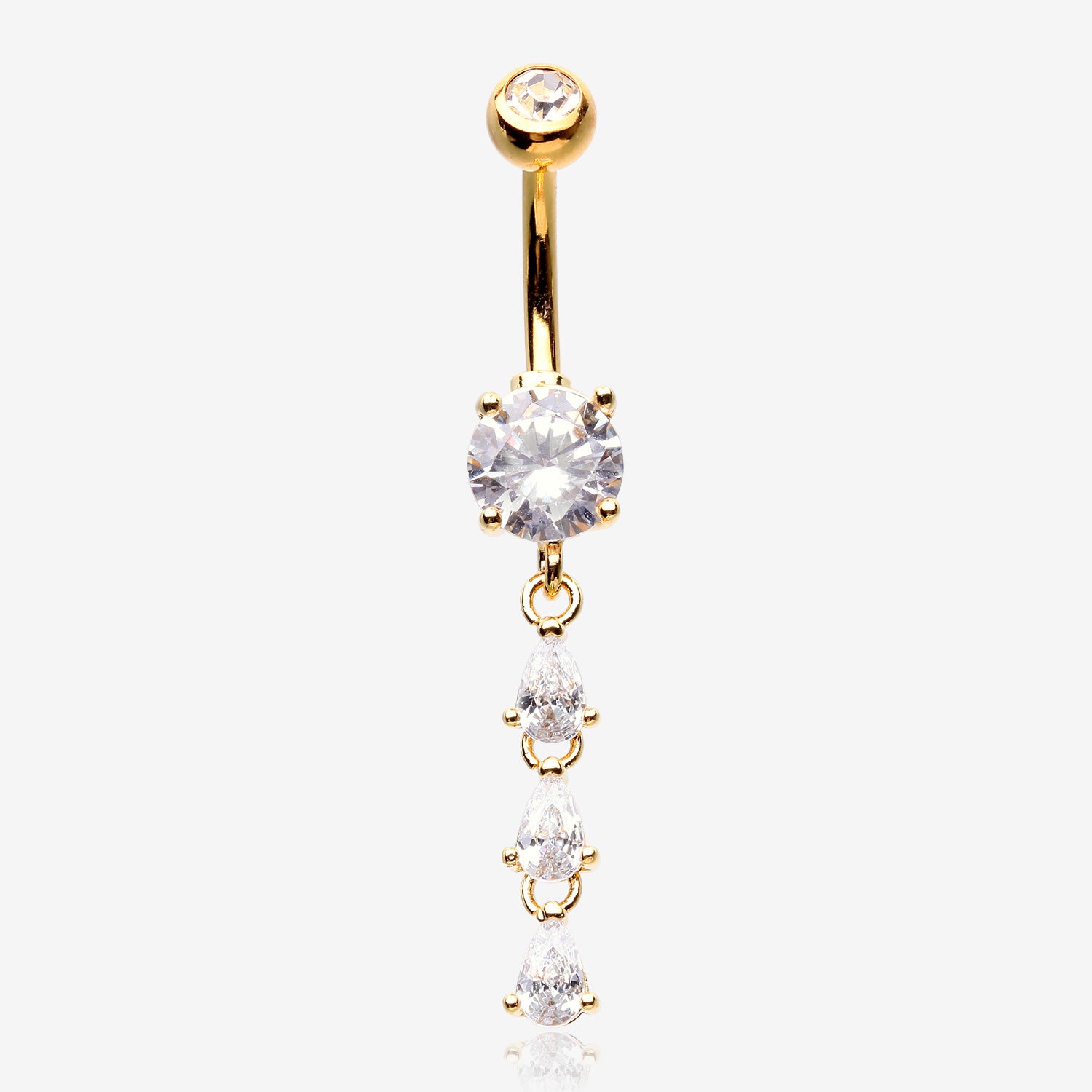 Golden Sweet Cascading Gems Belly Button Ring-Clear Gem