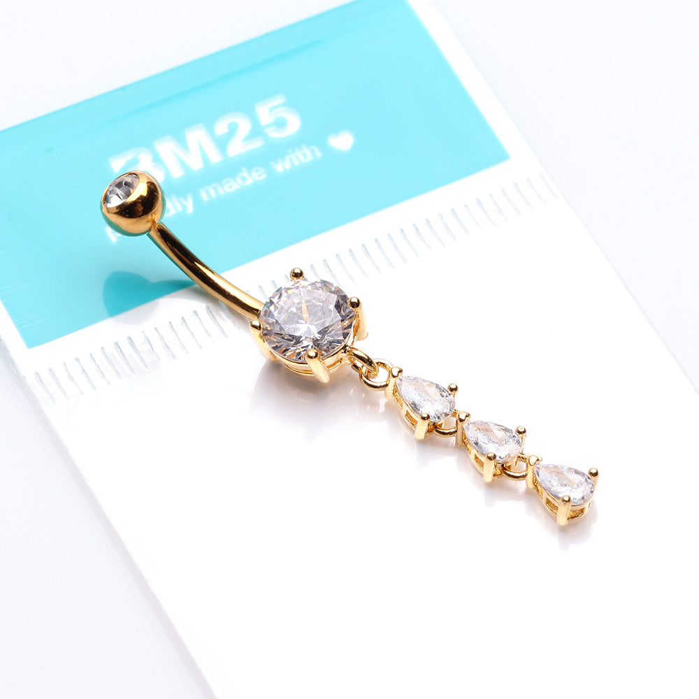 Detail View 3 of Golden Sweet Cascading Gems Belly Button Ring-Clear Gem