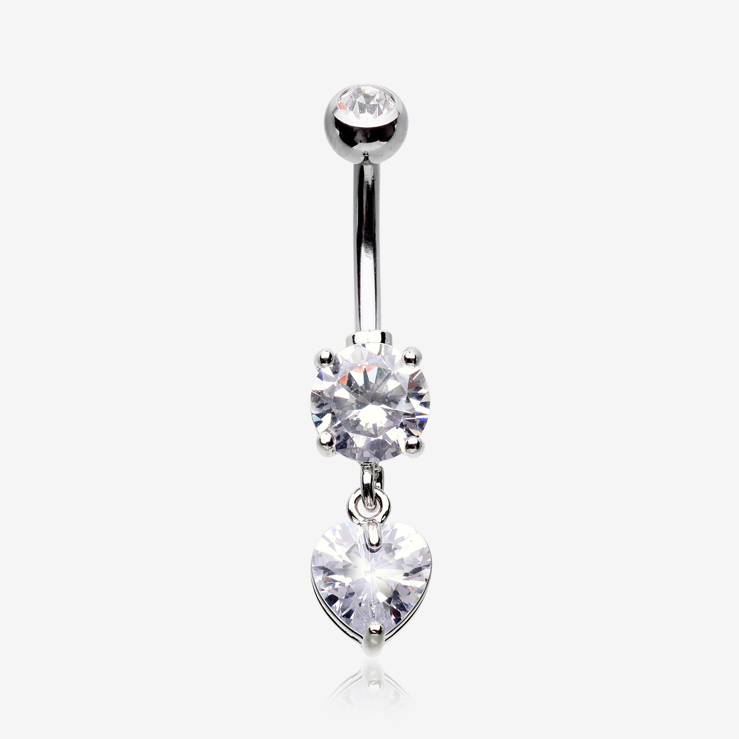 Elegant Heart Drop Sparkle Belly Button Ring-Clear Gem
