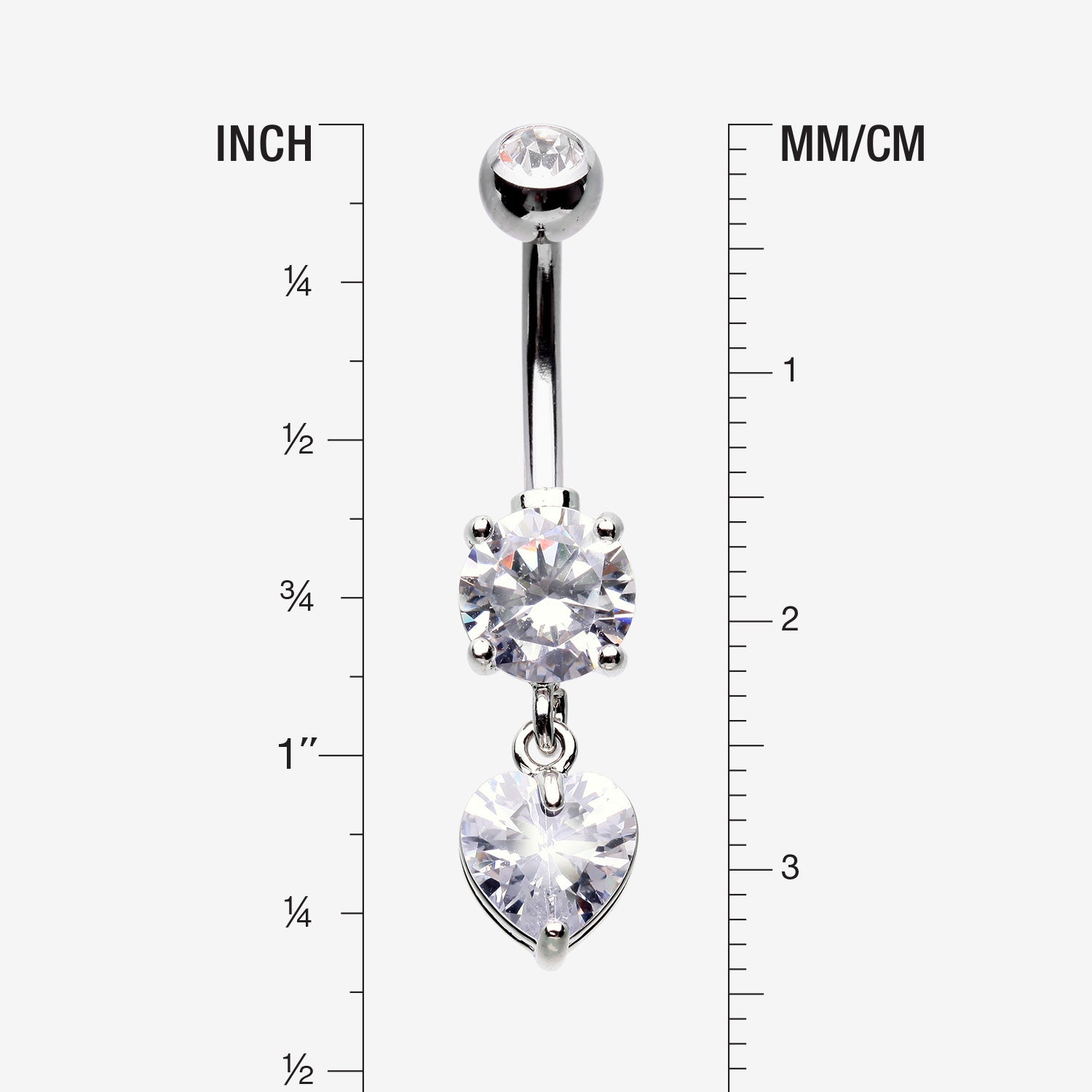 Detail View 1 of Elegant Heart Drop Sparkle Belly Button Ring-Clear Gem