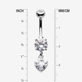 Detail View 1 of Elegant Heart Drop Sparkle Belly Button Ring-Clear Gem