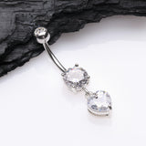 Detail View 2 of Elegant Heart Drop Sparkle Belly Button Ring-Clear Gem