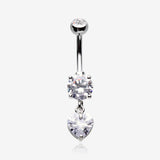 Elegant Heart Drop Sparkle Belly Button Ring-Clear Gem