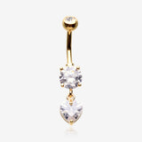 Golden Elegant Heart Drop Sparkle Belly Button Ring