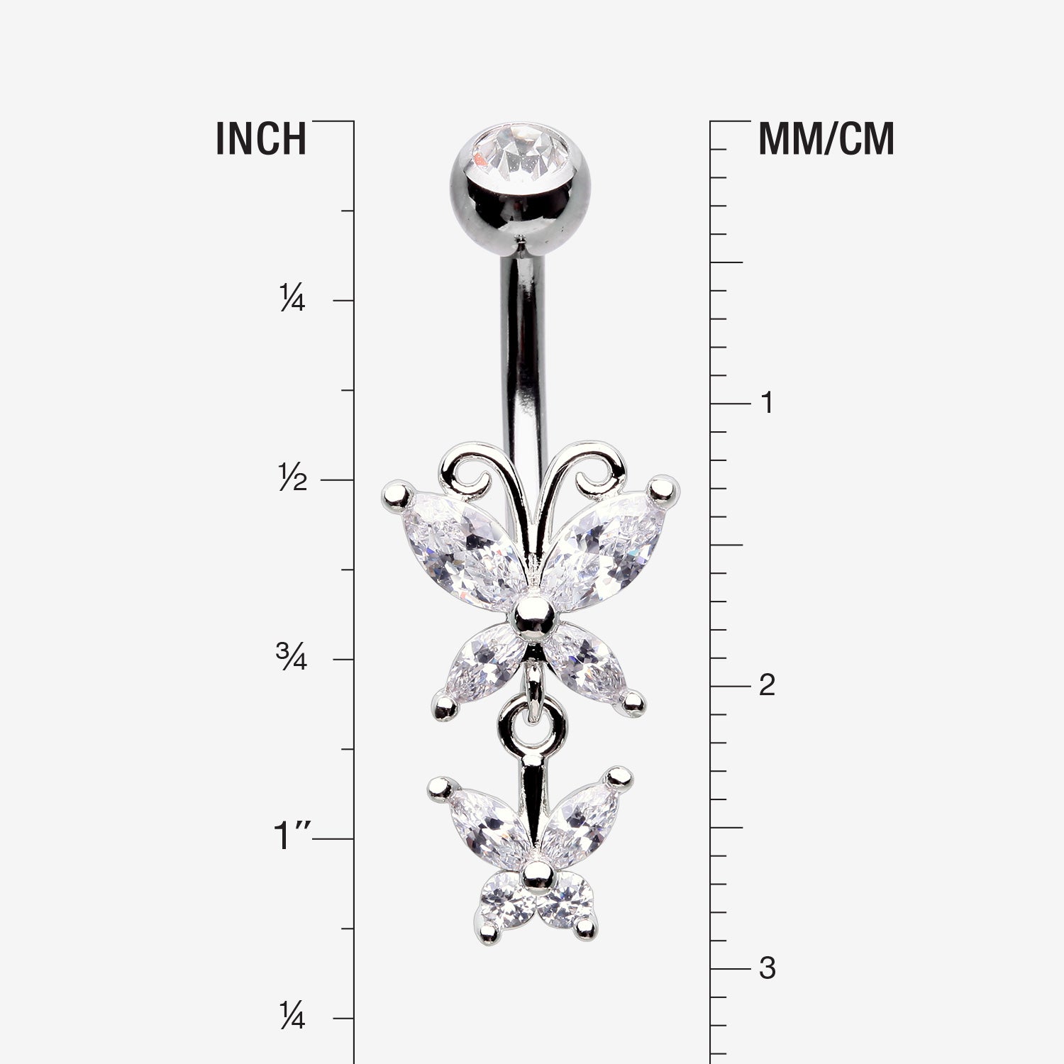 Detail View 1 of Butterfly Duo Sparkle Belly Button Ring-Clear Gem