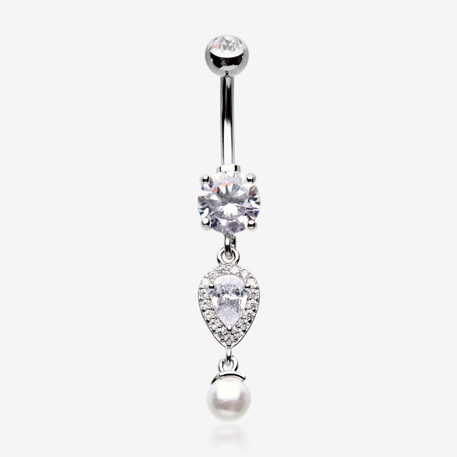 Pearlescent Teardrop Lumi Sparkle Belly Button Ring-Clear Gem