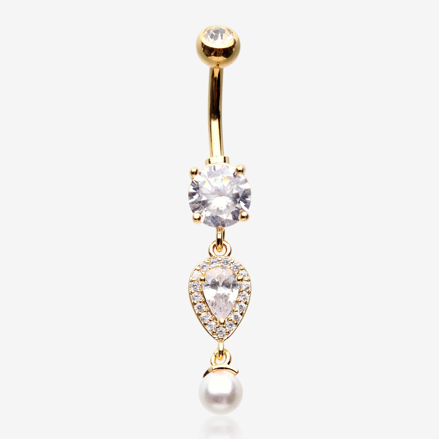 Golden Pearlescent Teardrop Lumi Sparkle Belly Button Ring-Clear Gem