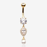 Golden Pearlescent Teardrop Lumi Sparkle Belly Button Ring-Clear Gem