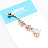 Detail View 3 of Golden Cascading Teardrop Sparkles Belly Button Ring-Clear Gem