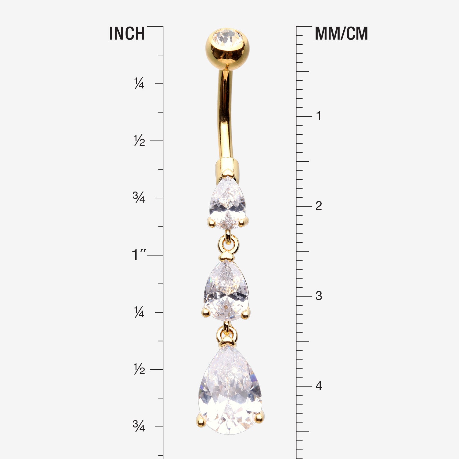 Detail View 1 of Golden Cascading Teardrop Sparkles Belly Button Ring-Clear Gem