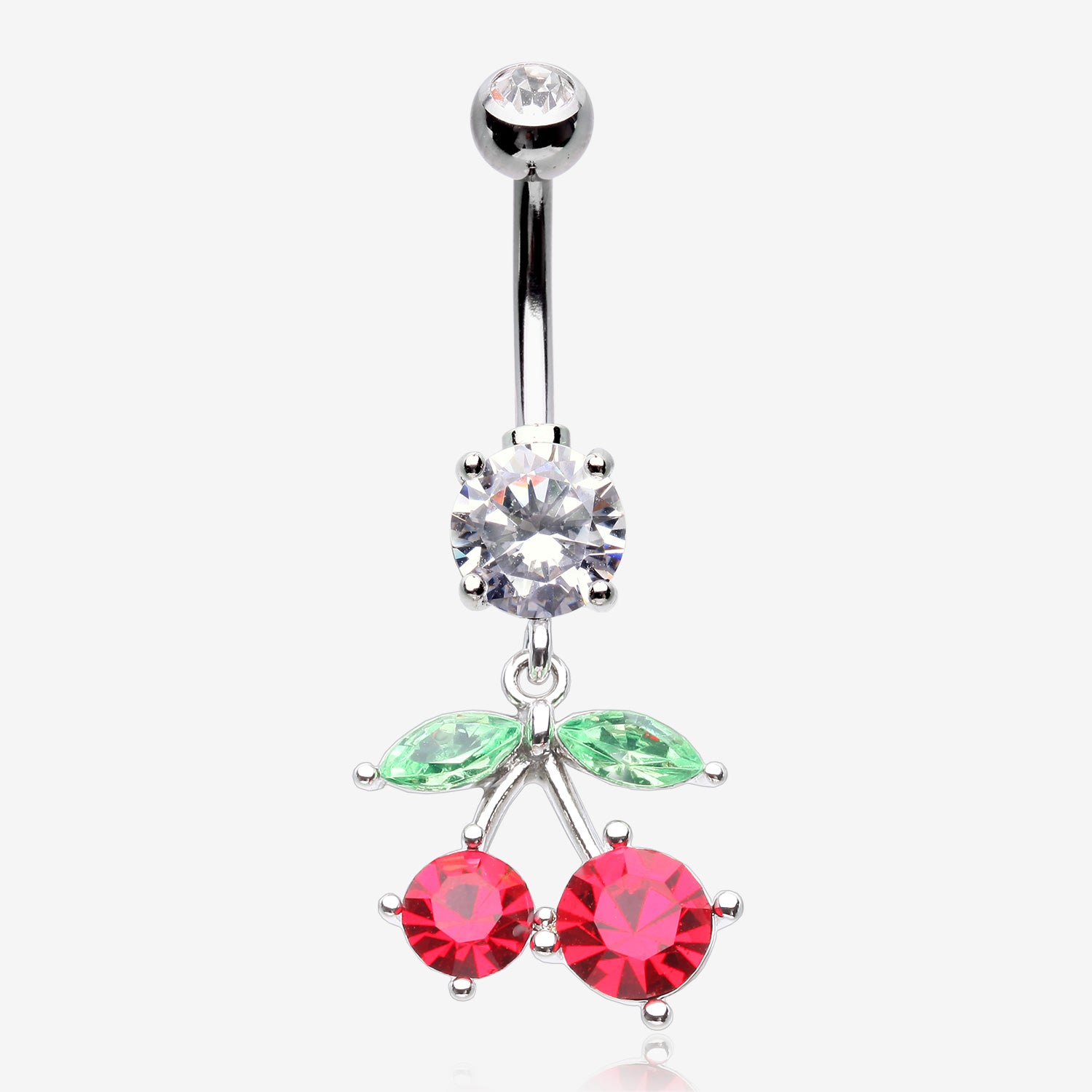 Luscious Cherry Sparkle Belly Button Ring-Clear Gem/Red