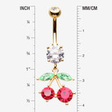 Detail View 1 of Golden Luscious Cherry Sparkle Belly Button Ring-Clear Gem/Red