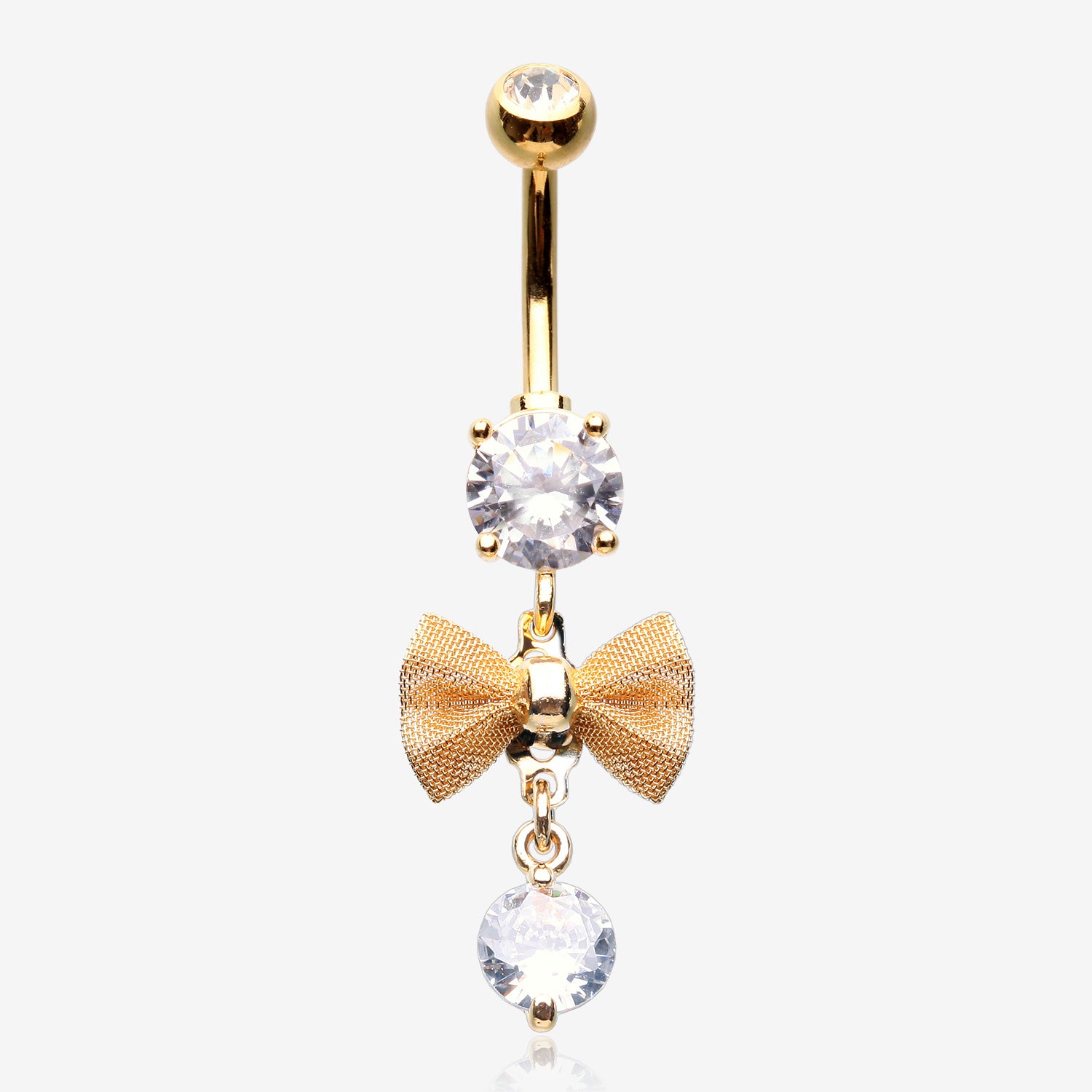 Golden Dainty Bow-Tie Prong Gem Sparkle Belly Button Ring-Clear Gem
