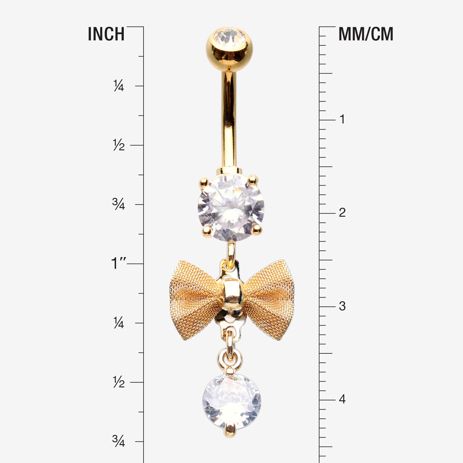 Detail View 1 of Golden Dainty Bow-Tie Prong Gem Sparkle Belly Button Ring-Clear Gem