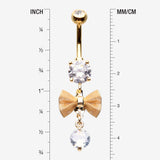 Detail View 1 of Golden Dainty Bow-Tie Prong Gem Sparkle Belly Button Ring-Clear Gem