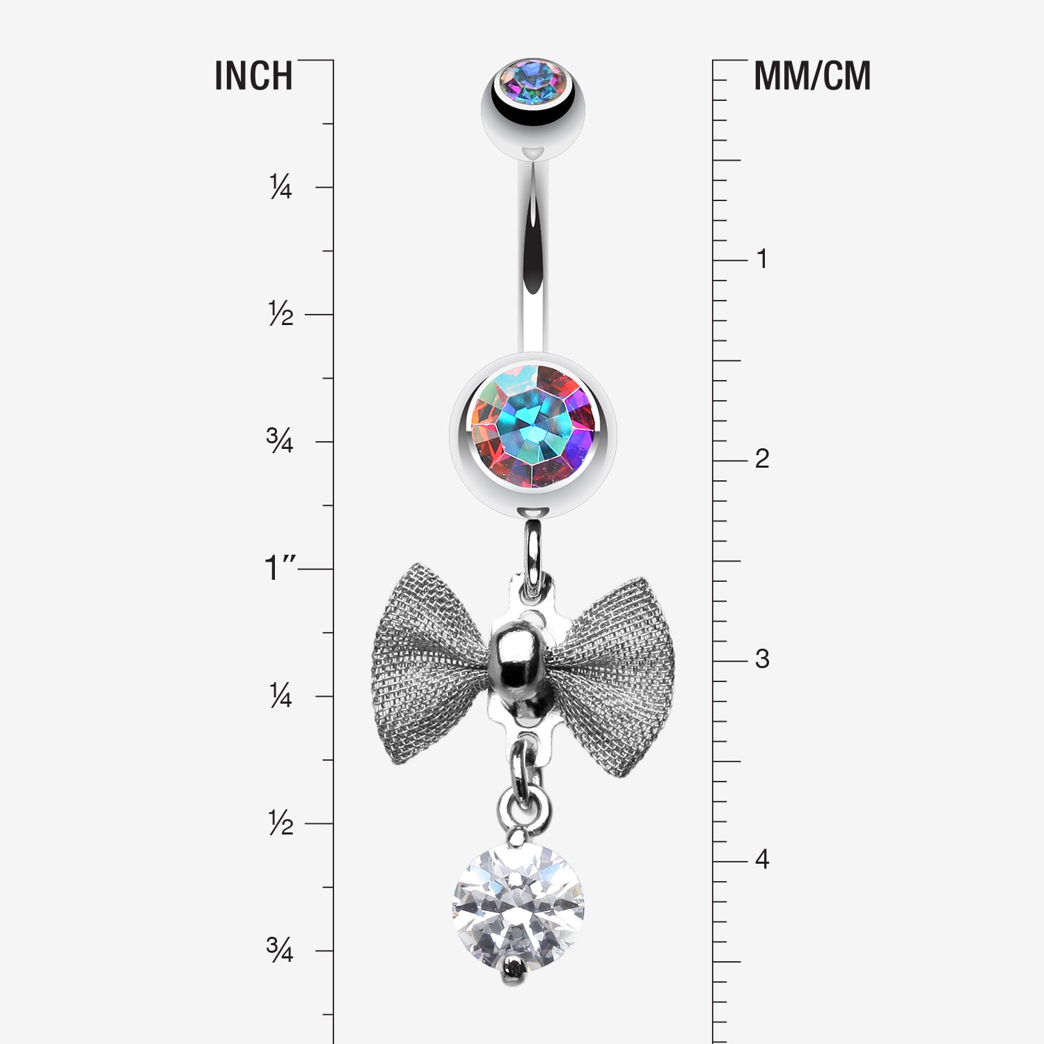 Detail View 1 of Dainty Bow Gem Sparkle Belly Ring-Aurora Borealis
