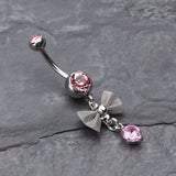 Detail View 2 of Dainty Bow Gem Sparkle Belly Ring-Light Pink